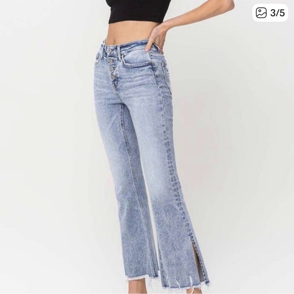VERVET BY FLYING MONKEY High-Rise Side Slit Light Blue Crop Flare Jeans - Picture 2 of 12